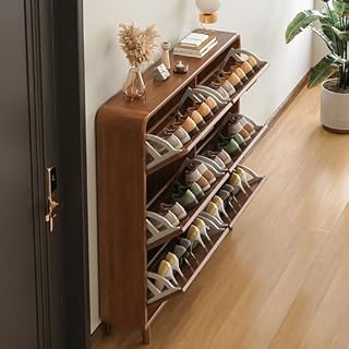 Slim Entryway Shoe Cabinet with Tipping Bucket Design - Compact Freestanding Storage Solution for Organized Footwear and Space Saving