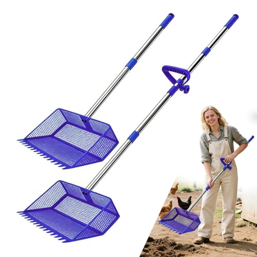 2026 Latest 12inch 2-in-1 Chicken Poop Scooper & Rake with Handle, Heavy-Duty Metal Chicken Coop Scoop for Sand Sifting Shovel Litter Scooper for Farm House Chicken Coop Cleaning Tools Accessories