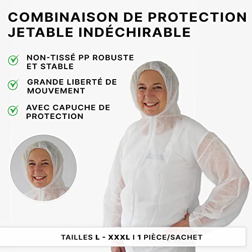 ARNOMED 10x Combinaison Jetable XL, Combinaison Travail Homme & Femme, Combinaison Jetable de Peintre & Bâtiment, Combinaison de Protection & Amiantée, Combinaison Sécurité (Blanc) – vue 6