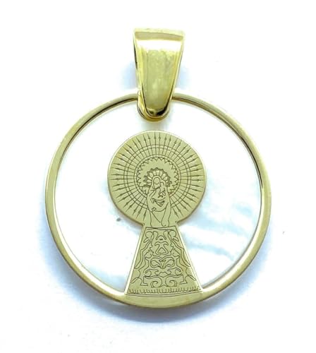 Médaille Virgen del Pilar pendentif argent or 18 carats