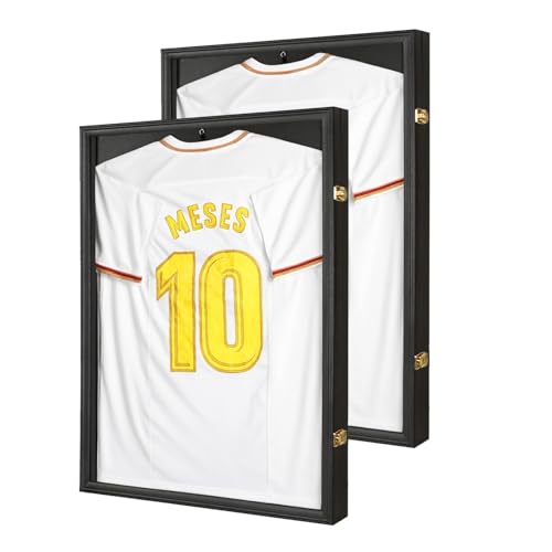 Sboitflmm Football Jersey Frame Display Case 2 Pack - Lockable Jersey Display Case with UV Protection - Fits Hockey Soccer Basketball Baseball Shirts - Jersey Shadow Box, Black, 2 Pack