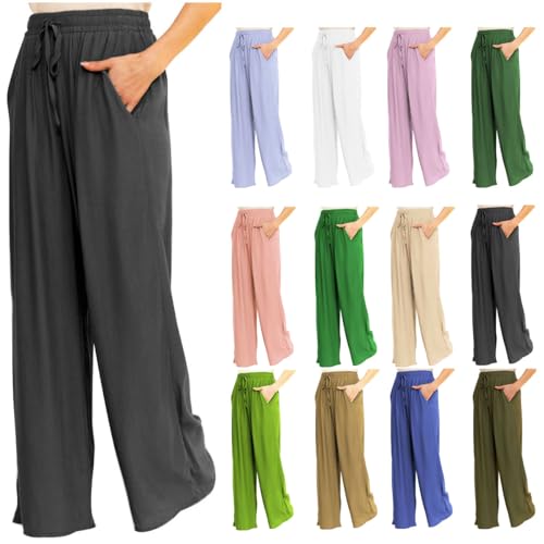 Charmoni - Pantalon Femme Taille élastique réglable Fluide décontracté avec Poches Taille Unique (Viscose, Noir)