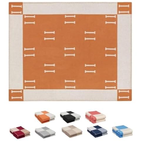 Fcteap h Blanket Soft Throw Blanket Faux Fleece Cashmere Plaid Warm Shawl Thick Knitted Plush Cozy Comfy for Women Throw Blanket for Sofa Couch Bed Queen King Size 55x66 in (Orange) Cover