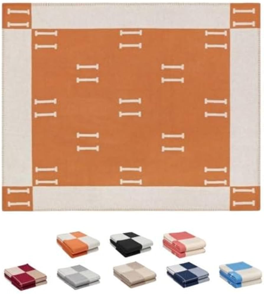 Fcteap h Blanket Soft Throw Blanket Faux Fleece Cashmere Plaid Warm Shawl Thick Knitted Plush Cozy Comfy for Women Throw Blanket for Sofa Couch Bed Queen King Size 55x66 in (Orange)
