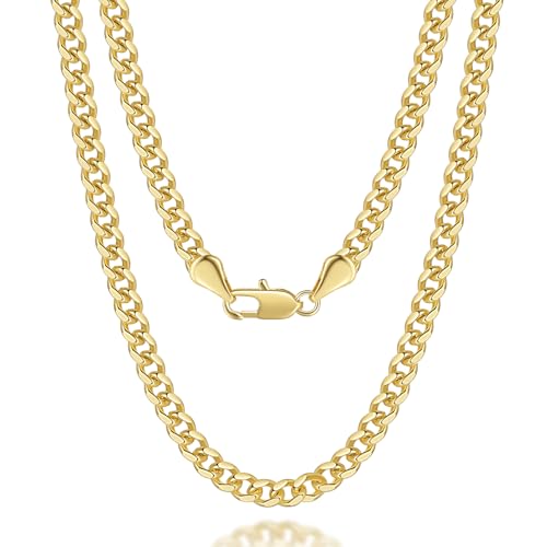 Gold Necklace for Women 4.3mm Wide 14K Gold Cuban Link Chain Necklaces for Men Dual-Gender Non Tarnish Necklaces Men's Necklace Chain 16-30 Inches