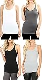 Trendyfriday 4 Pack or 2 Pack Women's Basic Ribbed Tank Top (LARGE, 4 Pack - White, Charcoal, Black,...