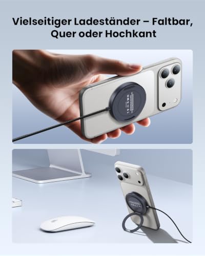 GEEKERA Qi2.2 25W magnetisches Schnellladegerät mit Faltständer: Ultradünnes Flaches Wireless Charger für Apple MagSafe iPhone 18-12 Serie… – Ansicht 4