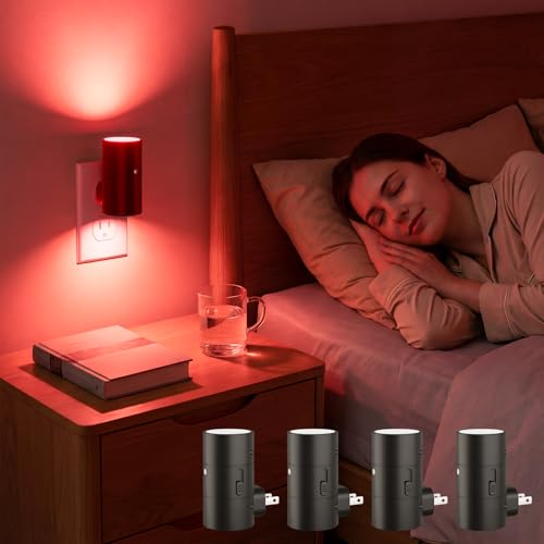 Image of VOLISUN Red Night Light Plug into Wall, LED Night Lights with Light Sensor, Sleep Aid Red, Dimmable Night Light for Christmas, Holiday Decor, Hallway, Bedroom, 4 Pack
