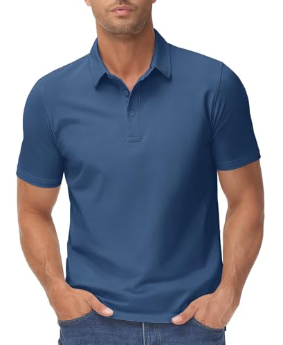 TACVASEN Polo Golf Tops Men Quick Dry Short Sleeve Polo Shirts Lightweight Summer Hiking Polo T-Shirt Outdoor Camping Shirts,Blue Grey,XL