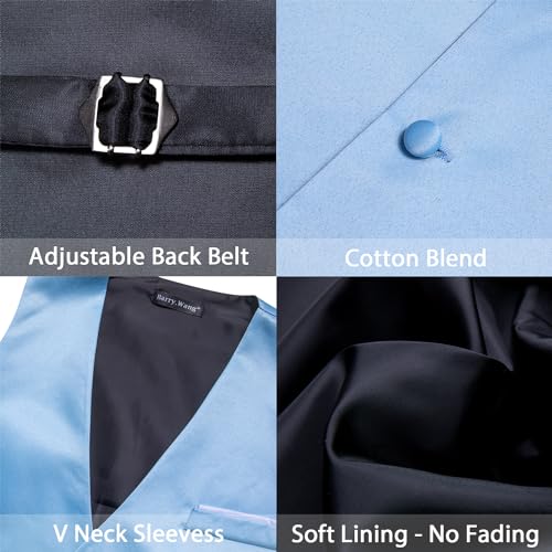 Image of Barry.Wang Mens Suit Vest Bow Tie Set 4PCS Formal V-neck Slim Fit Casual Solid Color Waistcoat Wedding Party Tuxedo