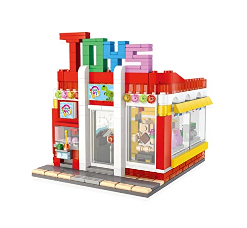KOOKAMUNGA KIDS Toy Store Building Block Set - Interlocking Blocks with Cool LED Lightbox, Toys & Mini Figures, Detailed City Creator Buildable Set for Kids - Works with Other Blocks (410 Pieces)