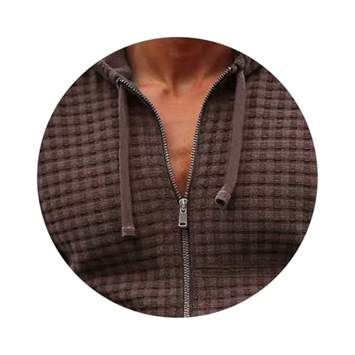 Mens Waffle Hoodie Sweatshirt Full Zip Casual Lightweight Loose Fit Hooded Jacket Drawstring Muscle Workout Sweatshirt2