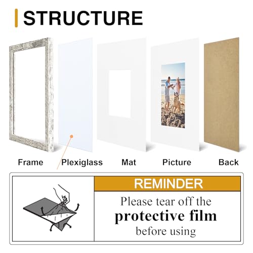 decorUhome 8x8 Picture Frame, Display Pictures 4x4 with Mat or 8x8 without Mat, Wall & Tabletop Display Photo Frame, Distressed White, 1 Pack — view 3