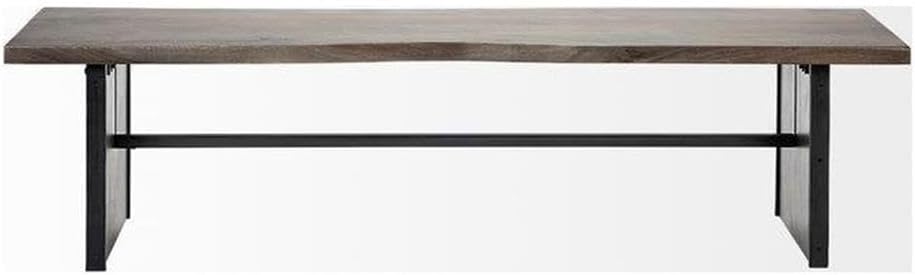Pemberly Row Live-Edge Wooden Dining Bench, 70x18 in, Mango Wood, Medium Brown Finish, Rustic Industrial Style, Plank-Style Legs, Sturdy Seating for Kitchen or Dining Room