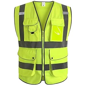 XIAKE 9 Pockets Class 2 High Visibility Reflective Safety Vest Men Women Waistcoat Construction Vest Zipper Front