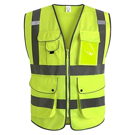 XIAKE Class 2 High Visibility Reflective Safety Vests with 8 Pockets and Zipper Front,Meets ANSI/ISEA Standards(Small,Yellow)