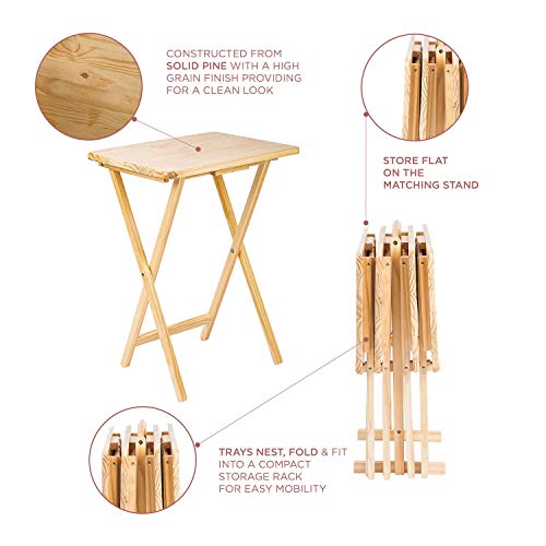 MFS Basics Classic TV Dinner/Snack 4 Table Set with Holder - Natural