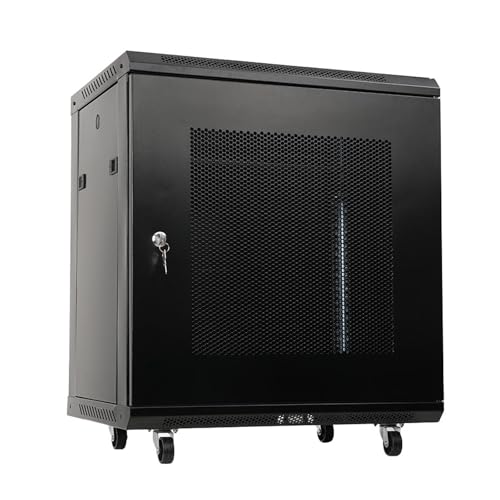 NICCOO 12U Server Rack Data Cabinet Wall Mounted 19inch Storage Rack Portable with 4 Detachable Wheels for Home, Office, Server Room Network Computer Equipment