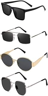 Sheomy Unisex combo offer pack of 4 shades Unisex Fashion Sunglasses Set, 4 Pairs, Metal Frame, Black and Silver TH-174 Price In India