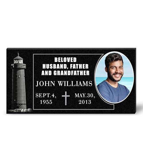 Image of ADFSTONE Granite Memorial Plaques for Outdoors - Personalized Headstones for Graves, Memorial Stones for Loved Ones, Grave Markers for Cemetery for Humans, Bereavement Garden Stones w /Porcelain Photo