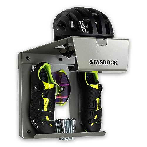 Stasdock Soporte Bicicletas Pared | Deep Silver | Colgador Bicicleta con Estante para Casco y Accesorios | Soporte Pared Bicicleta Carretera | Diseño Elegante y Robusto