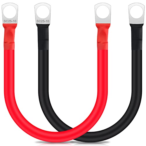 JatilEr 2 Stück Batteriekabel 30cm 25mm/3AWG Batterie Kabel 12V Batterie Anschlusskabel mit M10 Ringklemmen Auto Starthilfekabel Kupfer Massekabel Kupferkabel für Auto KFZ LKW Motorrad Solar
