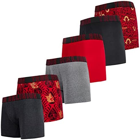 True Religion Mens Boxer Briefs – Trunks Underwear for Men Pack, 6-Pack Red