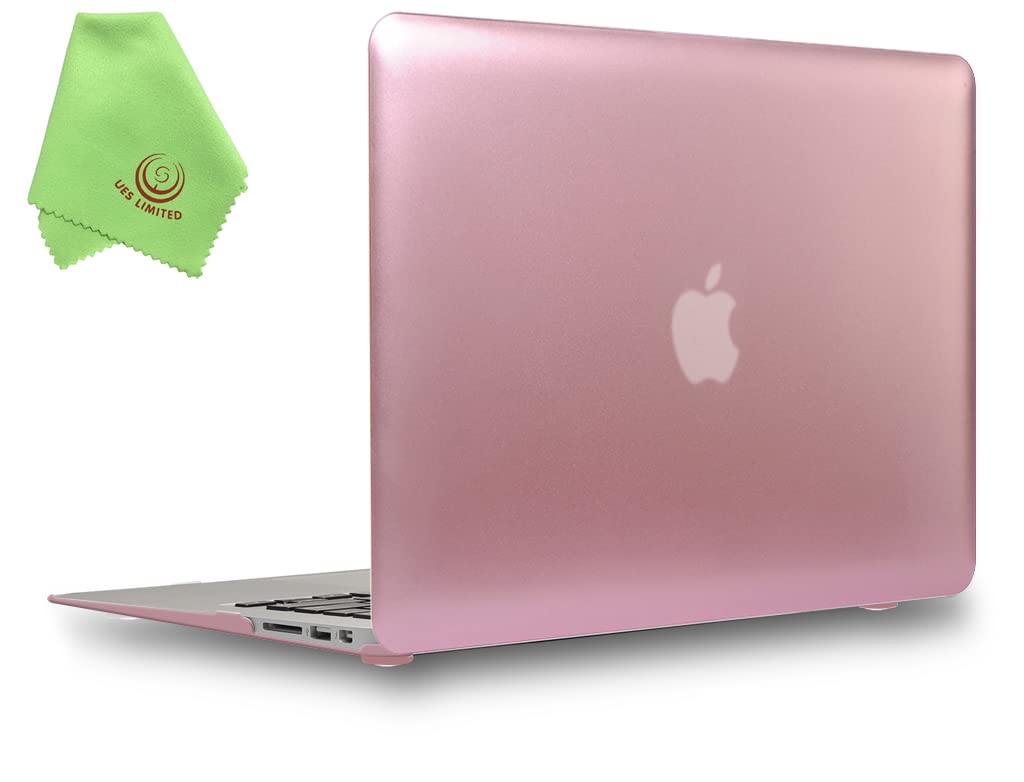 UESWILL Luxury Gold Metallic Coated Matte Hard Shell Case Cover Compatible with 2010-2017 Release MacBook Air 13 inch (Model A1466 / A1369)+ Microfibre Cleaning Cloth, Rose Gold
