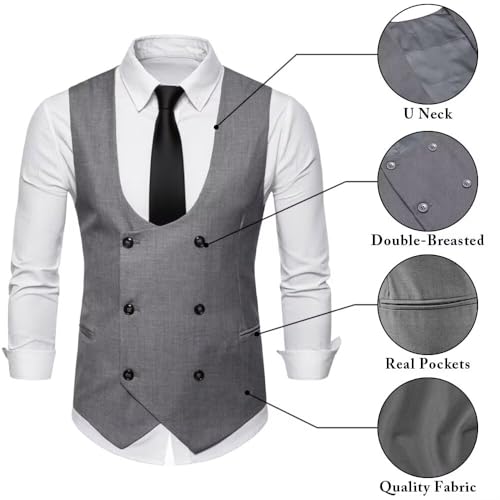 Men's Suit Vest U-Neck Vests for Suit Double-Breasted Formal Business Waistcoat Slim Fit Dress Suit Vests2