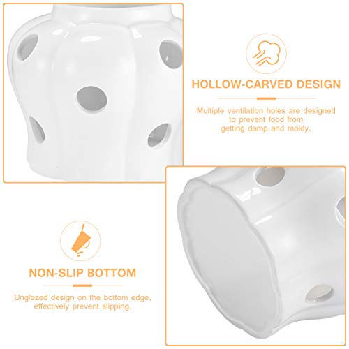 Bestonzon Porta-alho de grés branco com tampa de bambu, frasco de armazenamento redondo de cerâmica