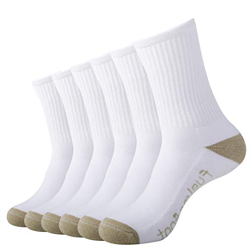 Men's Cushion Breathable Cotton Crew Socks Outdoor Sports Athletic Basketball Socks(White Crew,2XL)
