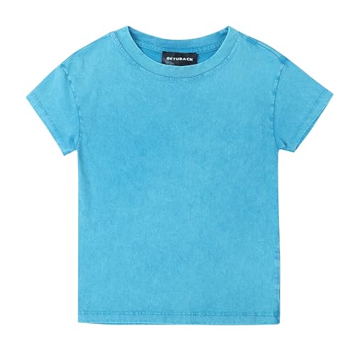 Children Boys Girls Washed Vintage T-Shirt Summer Casual T Shirts Thick Short Sleeve Loose Crew Neck Cotton Tops