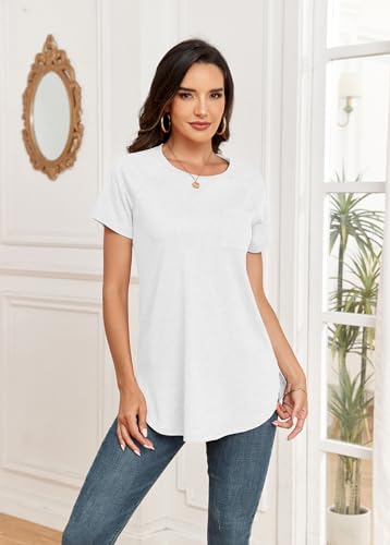 Newchoice Women's Short Sleeve Tunic Tops Casual Round Neck Loose Summer Basic Shirts With Pockets3