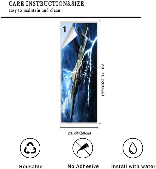Cool Fighter Airplane Decorative Window Film Modern Kids Bedroom Decor Fighter Lightning Printdining Room Window Film,Dorm Room Glass Film 23.6Wx78.7L-Inch X1Pcs