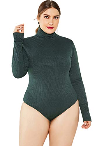 Women Plus Size Ribbed Stretchy Bodysuit Shirts Long Sleeve Top Leotard XXL