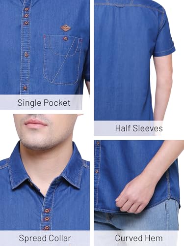 Image of Kuons Avenue Men's Half Sleeve Smart Casual Denim Shirt | Jeans Shirt for Men