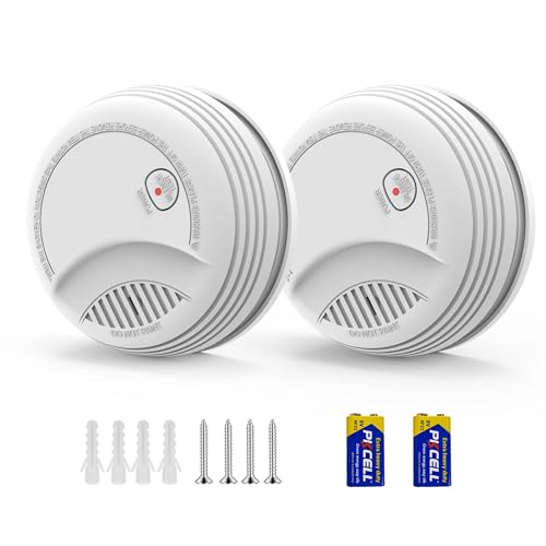 RenseCum Pack de 2 Detectores de Humo para Casa EN14604 – 85 dB, Pila 9V Reemplazable Incluida, Aviso de Batería Baja, Sin Falsas Alarmas, Función Test y Silencio (2 Piezas)