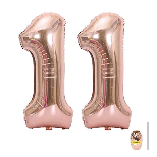Huture 40 Inches Rose Gold Jumbo Digital Number Balloon Huge Giant Balloon Foil Mylar Balloons for Birthday Party Wedding Bridal Shower Engagement Photo Shoot Anniversary, Number 11 Rose Gold Balloon