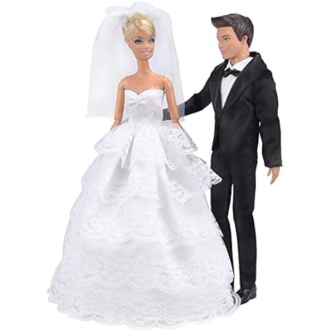 E-TING Beautiful Wedding Gown Dress Clothes + Formal Suit Outfit For Barbie Ken Doll Cover