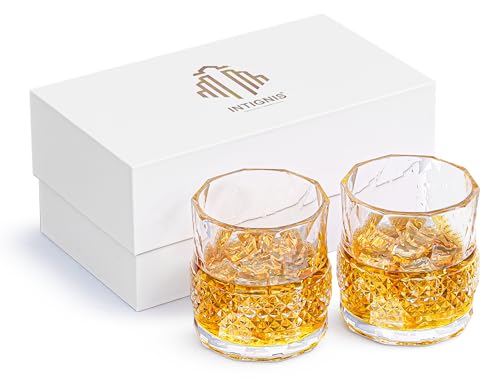 INTIGNIS Crystal Tumbler Glasses 350ml Whisky & Brandy Drinking Glasses Set
