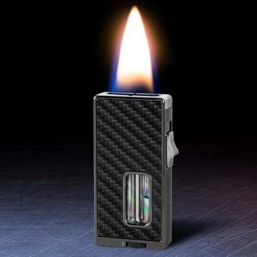 S For Men, Refillable Soft Flame Butane Lighter, Vintage Lighters With Unique Shake Ignition, Visible Gas Tank, Adjustable Wide Flat Flame Lighter, Gifts For Men Women, No Fuel