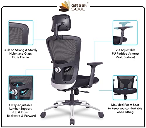 Green Soul® Jupiter Superb Office Chair, High Back Mesh Ergonomic Home Office Desk Chair with 2D Adjustable Armrests… - Image 4