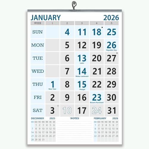 Image of English Wall Calendar 2026, 14x20 inch 12 sheets of monthly wall calendar 2026, 130 GSM Art Paper, art paper with glossy look and feel with oil print