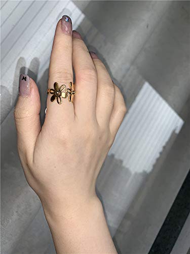 Vintage Daisy Flower Stainless Steel Statement Open Ring for Women Girls Polished Comfort Fit Filigree Hawaiian Sunflowers Adjustable Promise Band Rings Birthday Holiday Gifts BFF Mom3