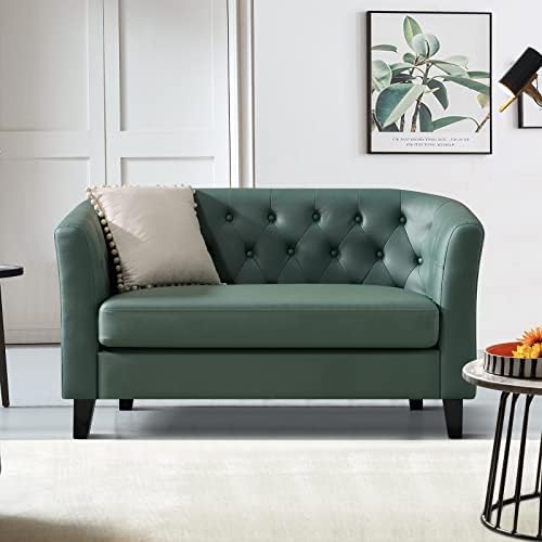 Husbedom 50 Inches Loveseat, Small Leather Couch for Small Spaces, Mini Sofa with Button Tufted Décor for Bedroom, Love Seats Furniture, Living Room, Bedroom, Apartment, Dorm, Light Green