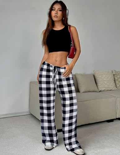 Image of Ekouaer Women Pajama Pants Comfy Pj Bottom with Pockets Stretch Plaid Sleepwear