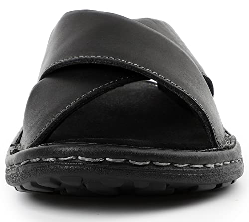 Image of TIESTRA Mens Napa Leather Slides Sandals Soft Cushion Dress Sandals with Memory Foam Footbed Comfortable & Lightweight Summer Beach Indoor & Outdoor Slip On Casual Footwear Black EU42 US9
