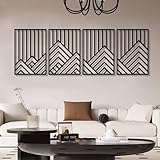 4Pcs Abstract Black Metal Wall Decor Mountain Line Art, 16'x11' Minimalist 3D Textured Single Line Art Wall Decor, Forest Nature Metal Wall Sculpture Hanging Decor for Living Room Dining Room Office