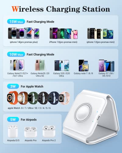 Carregador sem fio 3 em 1, estação de carregamento sem fio magnética dobrável para iPhone 13/12/11 P