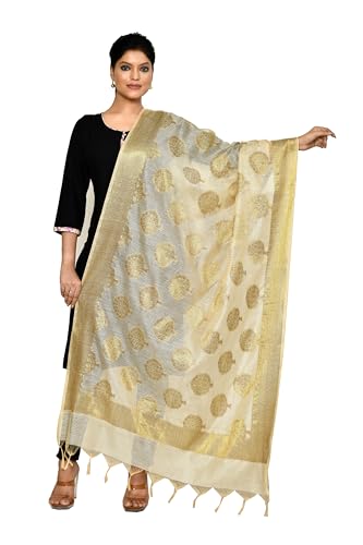 Cotton Banarasi Dupatta for Women, Shawl Scarf Wrap Chunni (Beige)